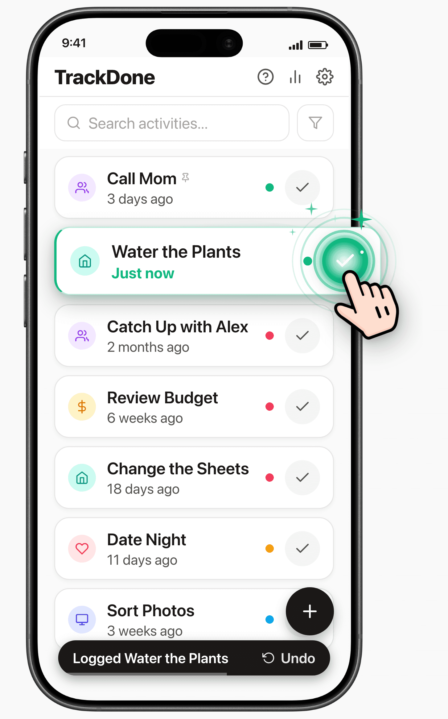 TrackDone main activity list