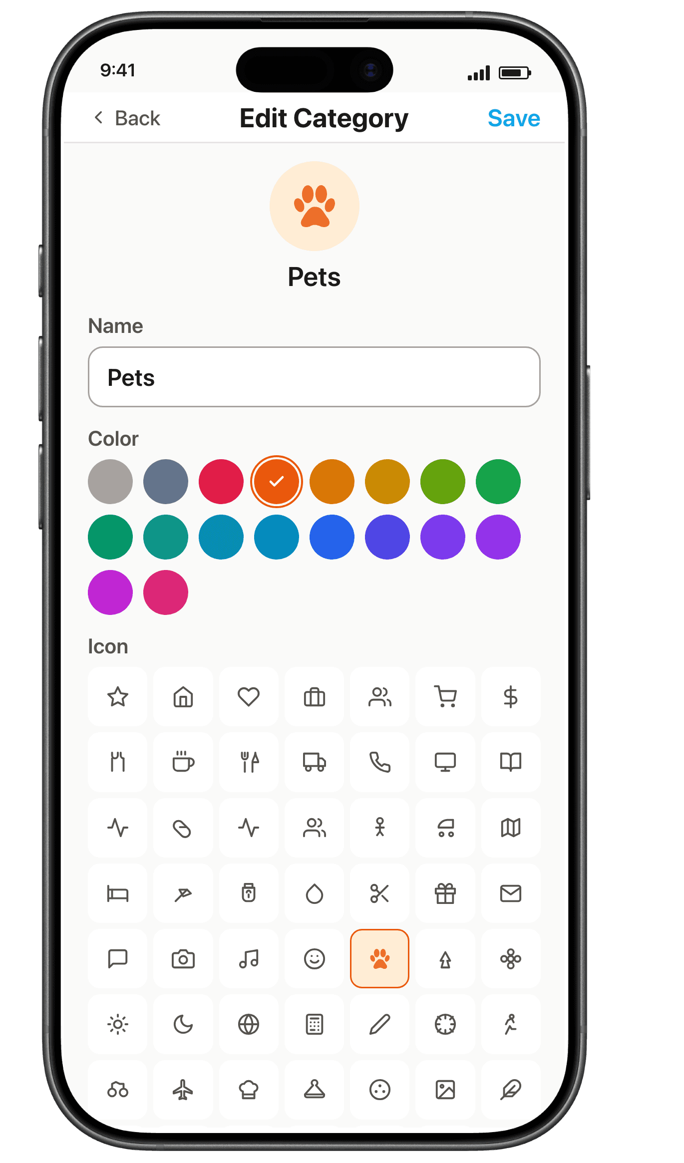 TrackDone categories view